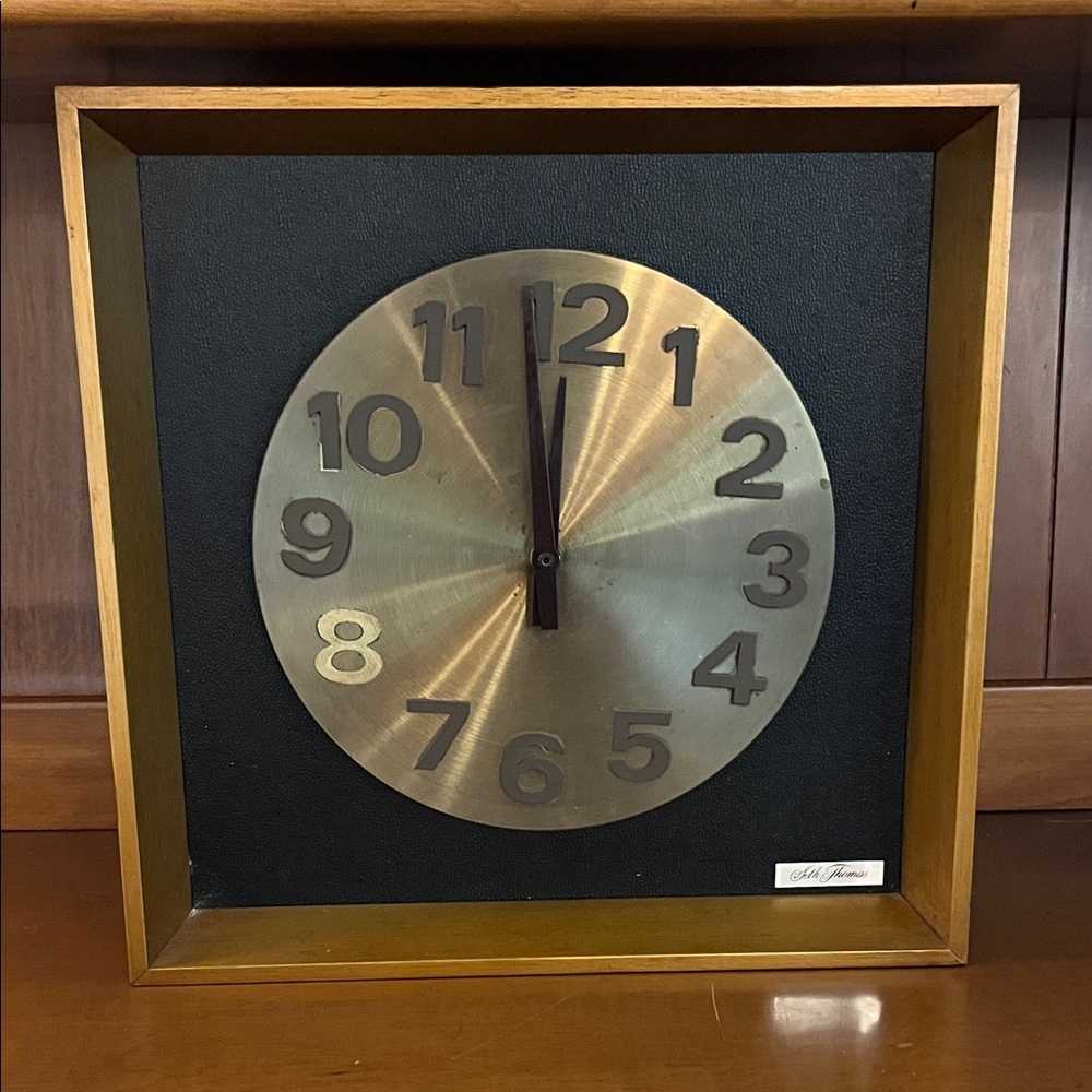 Modern Black and Gold Framed Wall Clock by Seth Thomas